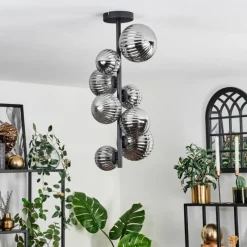 hofstein Plafonnier - Verre 10 cm, 12 cm, 15 cm Chehalis Fumé, 8 lumières