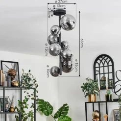 hofstein Plafonnier - Verre 10 cm, 12 cm, 15 cm Chehalis Fumé, 8 lumières