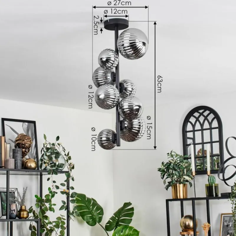 hofstein Plafonnier - Verre 10 cm, 12 cm, 15 cm Chehalis Fumé, 8 lumières