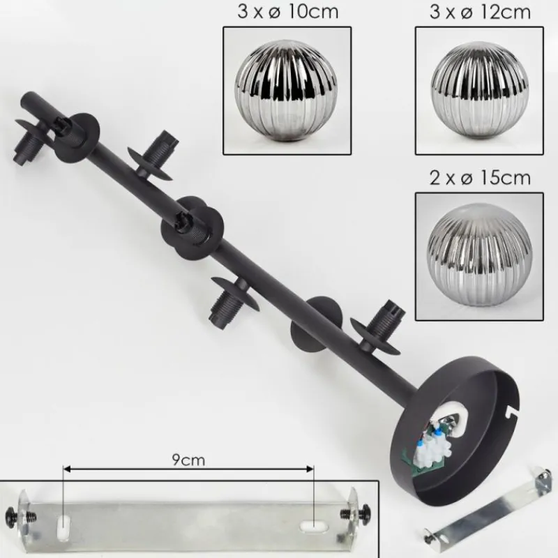 hofstein Plafonnier - Verre 10 cm, 12 cm, 15 cm Chehalis Fumé, 8 lumières