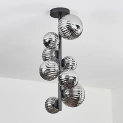 hofstein Plafonnier - Verre 10 cm, 12 cm, 15 cm Chehalis Fumé, 8 lumières