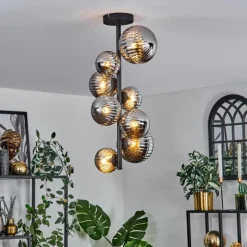 hofstein Plafonnier - Verre 10 cm, 12 cm, 15 cm Chehalis Fumé, 8 lumières