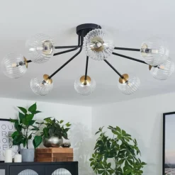 Lampes Dorées-hofstein Plafonnier - Verre 12 cm, 15 cm Chehalis Or, Noir, 8 lumières