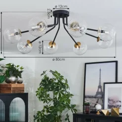 Lampes Dorées-hofstein Plafonnier - Verre 12 cm, 15 cm Chehalis Or, Noir, 8 lumières