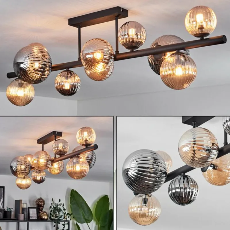 hofstein Plafonnier - Verre 10 cm, 12 cm, 15 cm Chehalis Ambre, Fumé, 10 lumières