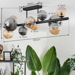 hofstein Plafonnier - Verre 10 cm, 12 cm, 15 cm Chehalis Ambre, Fumé, 10 lumières