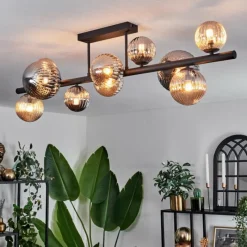 hofstein Plafonnier - Verre 10 cm, 12 cm, 15 cm Chehalis Ambre, Fumé, 10 lumières