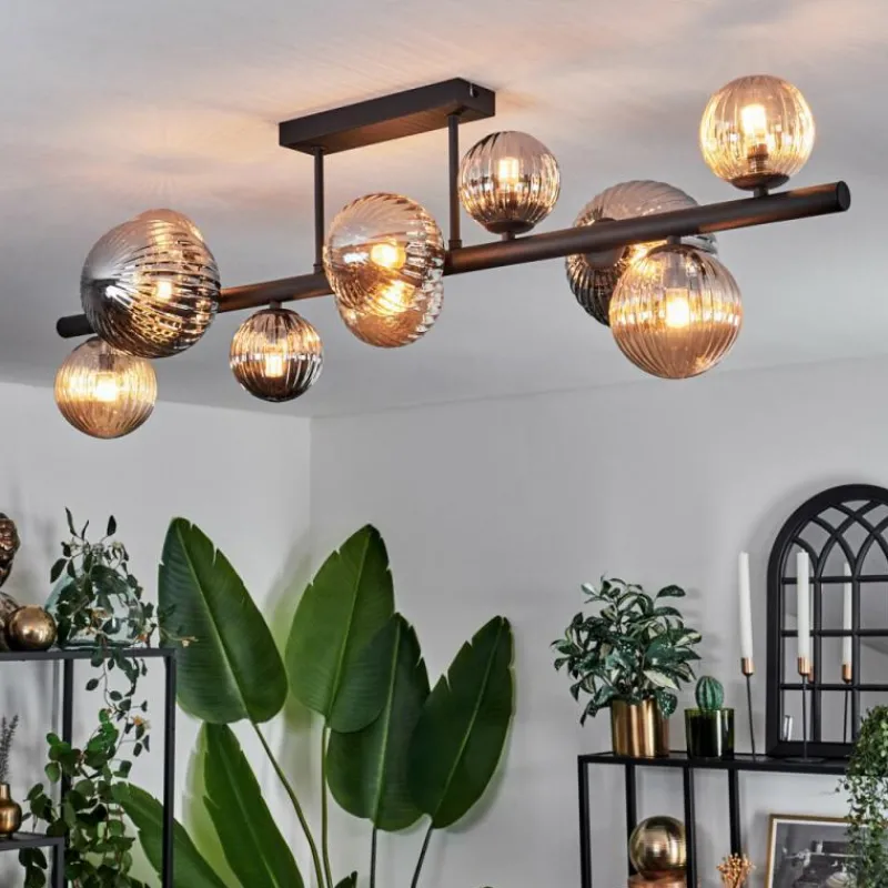 hofstein Plafonnier - Verre 10 cm, 12 cm, 15 cm Chehalis Ambre, Fumé, 10 lumières