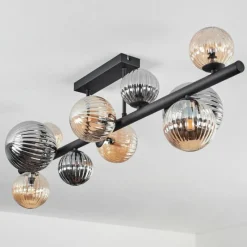 hofstein Plafonnier - Verre 10 cm, 12 cm, 15 cm Chehalis Ambre, Fumé, 10 lumières