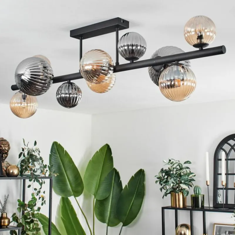 hofstein Plafonnier - Verre 10 cm, 12 cm, 15 cm Chehalis Ambre, Fumé, 10 lumières