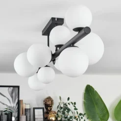 hofstein Plafonnier - Verre 10 cm, 12 cm, 15 cm Chehalis Blanc, 10 lumières