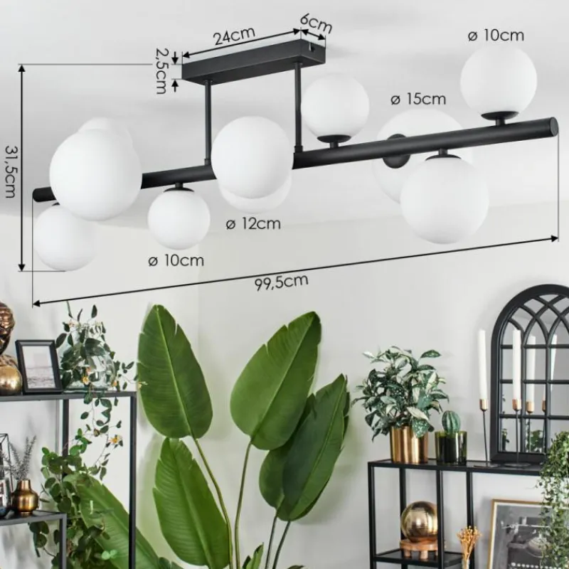 hofstein Plafonnier - Verre 10 cm, 12 cm, 15 cm Chehalis Blanc, 10 lumières