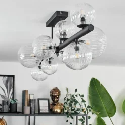 hofstein Plafonnier - Verre 10 cm, 12 cm, 15 cm Chehalis Clair, 10 lumières