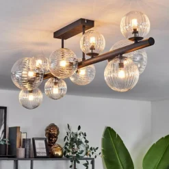 hofstein Plafonnier - Verre 10 cm, 12 cm, 15 cm Chehalis Clair, 10 lumières