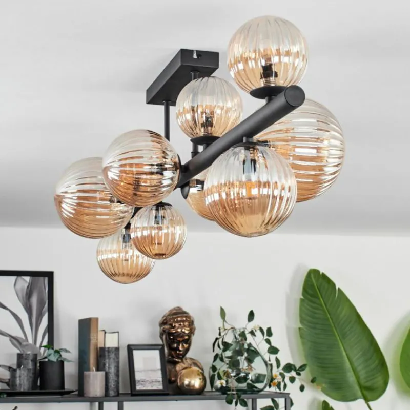 hofstein Plafonnier - Verre 10 cm, 12 cm, 15 cm Chehalis Ambre, 10 lumières