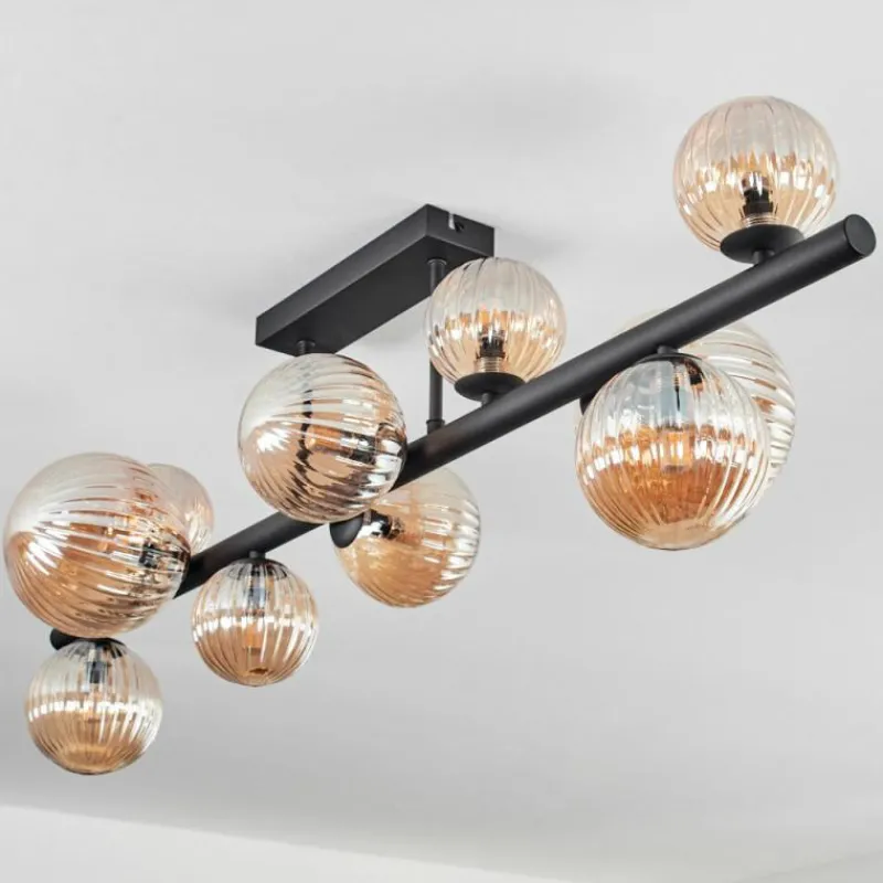 hofstein Plafonnier - Verre 10 cm, 12 cm, 15 cm Chehalis Ambre, 10 lumières