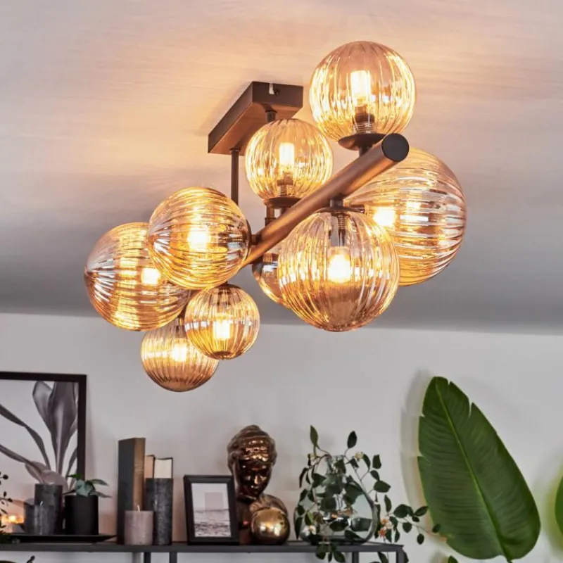 hofstein Plafonnier - Verre 10 cm, 12 cm, 15 cm Chehalis Ambre, 10 lumières