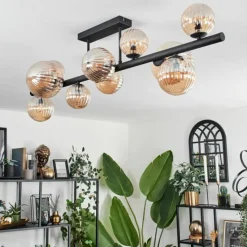 hofstein Plafonnier - Verre 10 cm, 12 cm, 15 cm Chehalis Ambre, 10 lumières