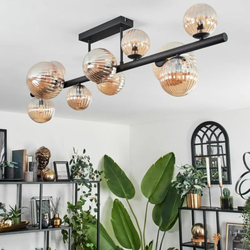 hofstein Plafonnier - Verre 10 cm, 12 cm, 15 cm Chehalis Ambre, 10 lumières