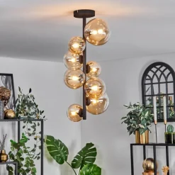 hofstein Plafonnier - Verre 10 cm, 12 cm, 15 cm Chehalis Ambre, Clair, 8 lumières