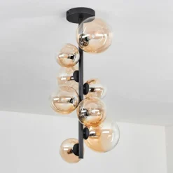 hofstein Plafonnier - Verre 10 cm, 12 cm, 15 cm Chehalis Ambre, Clair, 8 lumières