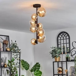 hofstein Plafonnier - Verre 10 cm, 12 cm, 15 cm Chehalis Ambre, Clair, 8 lumières