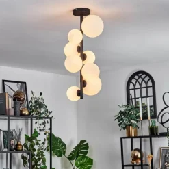 hofstein Plafonnier - Verre 10 cm, 12 cm, 15 cm Chehalis Blanc, 8 lumières