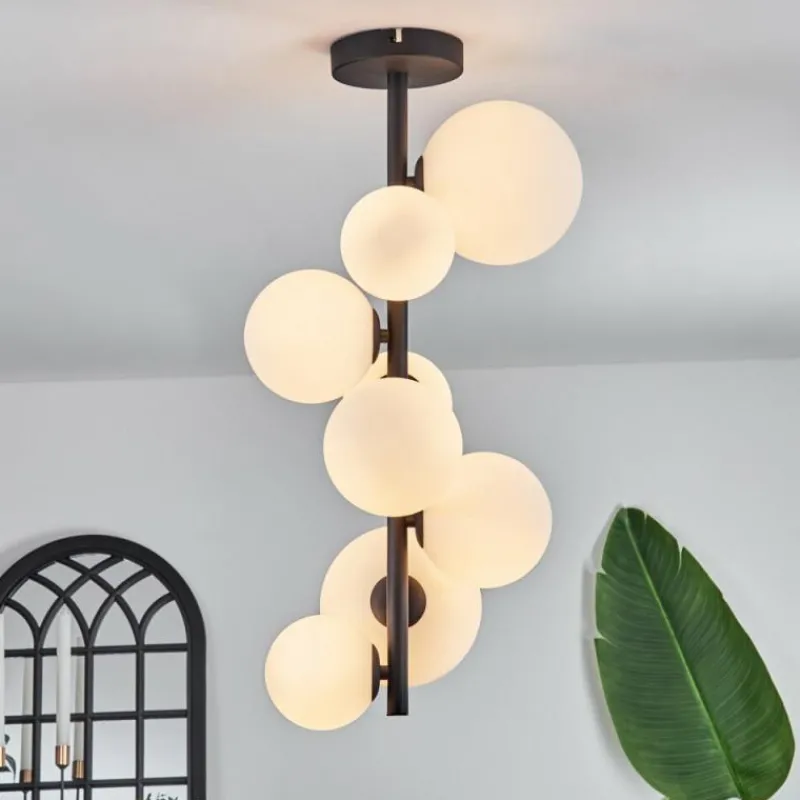 hofstein Plafonnier - Verre 10 cm, 12 cm, 15 cm Chehalis Blanc, 8 lumières