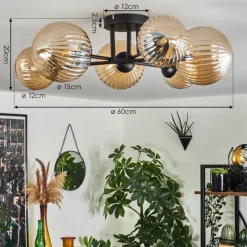 hofstein Plafonnier - Verre 12 cm, 15 cm Chehalis Ambre, 6 lumières