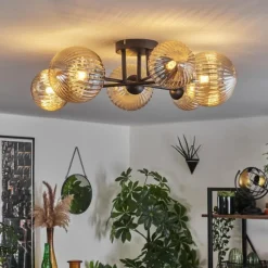 hofstein Plafonnier - Verre 12 cm, 15 cm Chehalis Ambre, 6 lumières