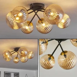 Lampes Dorées-hofstein Plafonnier - Verre 12 cm, 15 cm Chehalis Or, Noir, 6 lumières