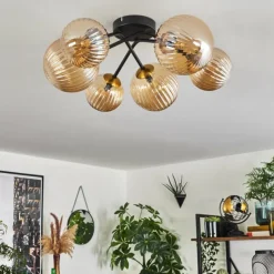 Lampes Dorées-hofstein Plafonnier - Verre 12 cm, 15 cm Chehalis Or, Noir, 6 lumières