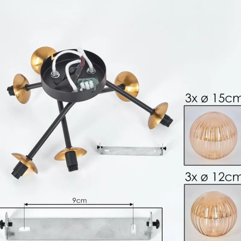 Lampes Dorées-hofstein Plafonnier - Verre 12 cm, 15 cm Chehalis Or, Noir, 6 lumières