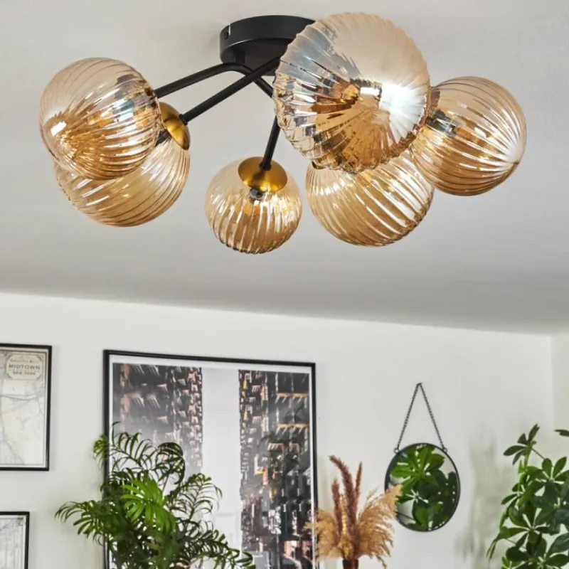 Lampes Dorées-hofstein Plafonnier - Verre 12 cm, 15 cm Chehalis Or, Noir, 6 lumières