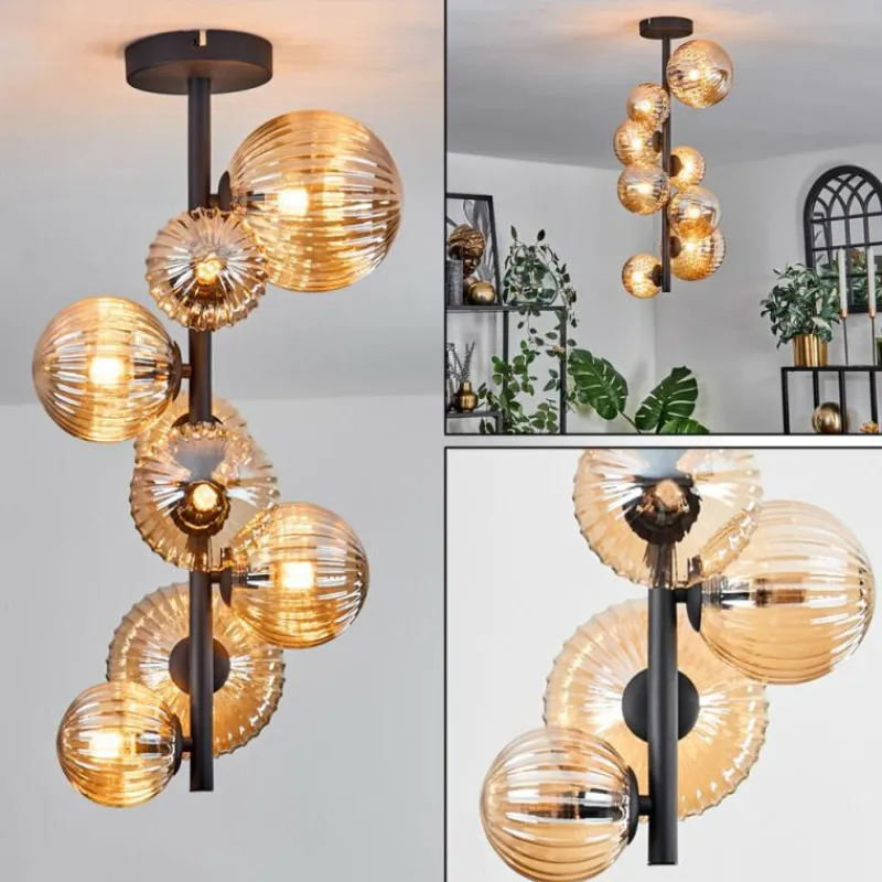 hofstein Plafonnier - Verre 10 cm, 12 cm, 15 cm Chehalis Ambre, 8 lumières