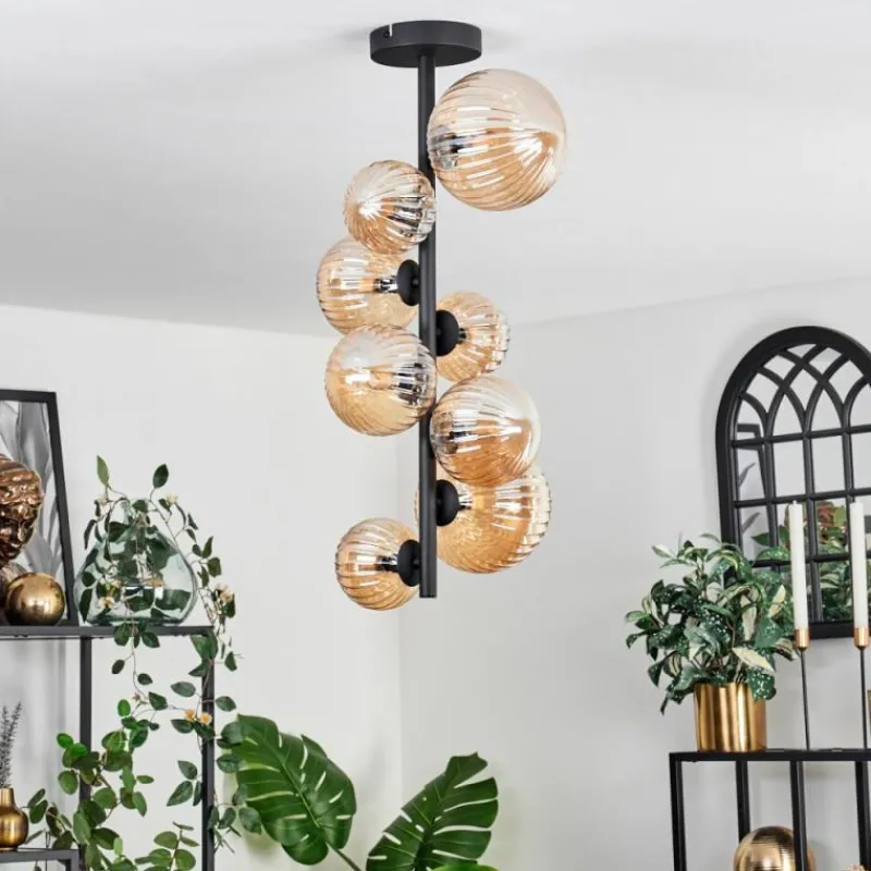 hofstein Plafonnier - Verre 10 cm, 12 cm, 15 cm Chehalis Ambre, 8 lumières