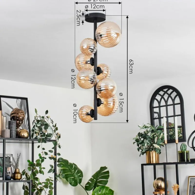 hofstein Plafonnier - Verre 10 cm, 12 cm, 15 cm Chehalis Ambre, 8 lumières