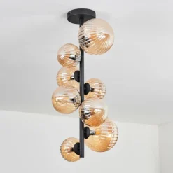 hofstein Plafonnier - Verre 10 cm, 12 cm, 15 cm Chehalis Ambre, 8 lumières