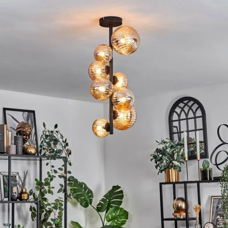 hofstein Plafonnier - Verre 10 cm, 12 cm, 15 cm Chehalis Ambre, 8 lumières