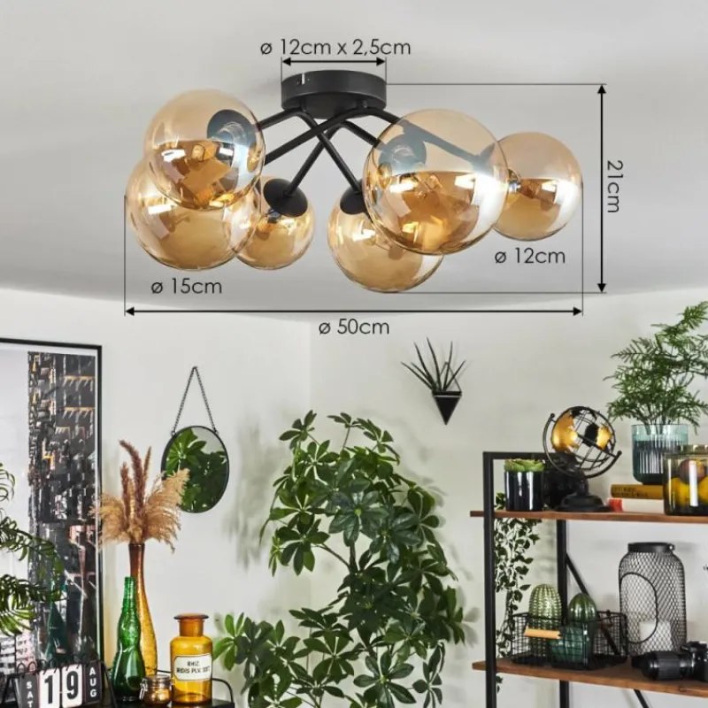 hofstein Plafonnier - Verre 12 cm, 15 cm Chehalis Ambre, 6 lumières