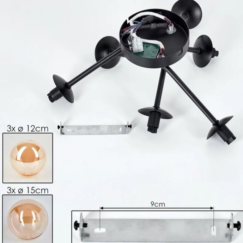 hofstein Plafonnier - Verre 12 cm, 15 cm Chehalis Ambre, 6 lumières