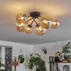 hofstein Plafonnier - Verre 12 cm, 15 cm Chehalis Ambre, 6 lumières