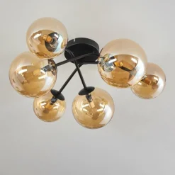 hofstein Plafonnier - Verre 12 cm, 15 cm Chehalis Ambre, 6 lumières