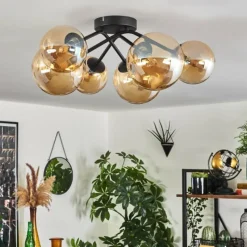 hofstein Plafonnier - Verre 12 cm, 15 cm Chehalis Ambre, 6 lumières