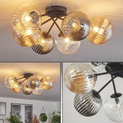 hofstein Plafonnier - Verre 10 cm, 12 cm, 15 cm Chehalis Ambre, Clair, Fumé, 6 lumières