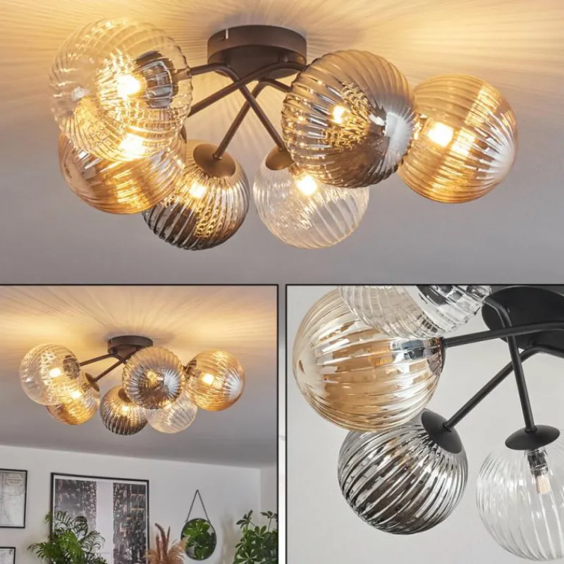 hofstein Plafonnier - Verre 10 cm, 12 cm, 15 cm Chehalis Ambre, Clair, Fumé, 6 lumières