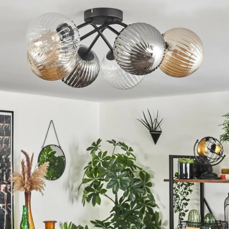 hofstein Plafonnier - Verre 10 cm, 12 cm, 15 cm Chehalis Ambre, Clair, Fumé, 6 lumières