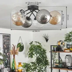 hofstein Plafonnier - Verre 10 cm, 12 cm, 15 cm Chehalis Ambre, Clair, Fumé, 6 lumières