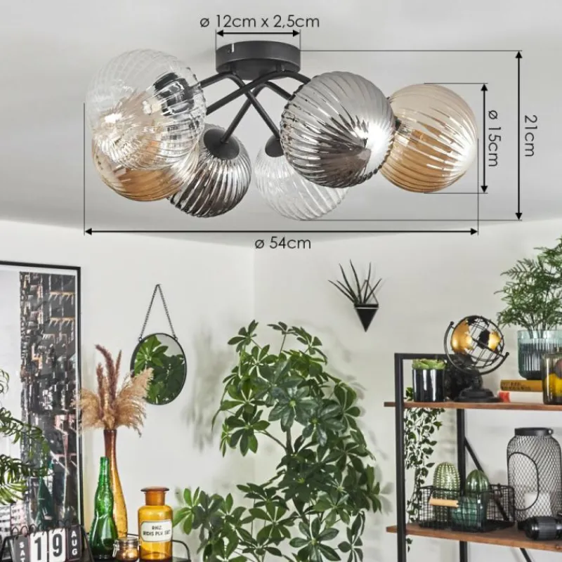 hofstein Plafonnier - Verre 10 cm, 12 cm, 15 cm Chehalis Ambre, Clair, Fumé, 6 lumières