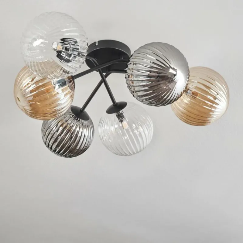 hofstein Plafonnier - Verre 10 cm, 12 cm, 15 cm Chehalis Ambre, Clair, Fumé, 6 lumières